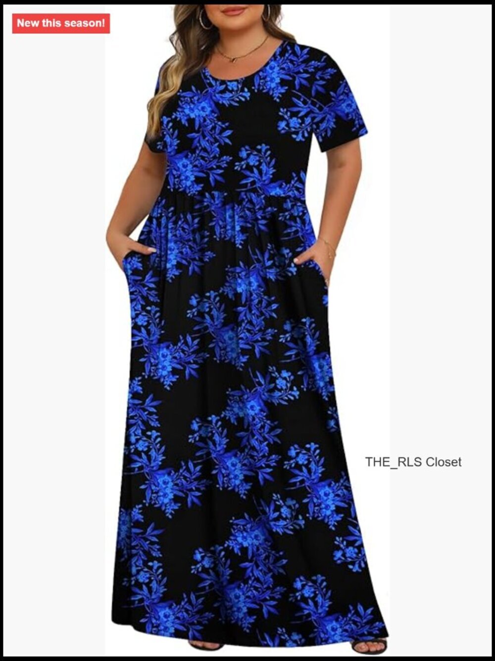 Plus Size Maxi Dress with Pockets Short Sleeve Casual Summer 1X-5X